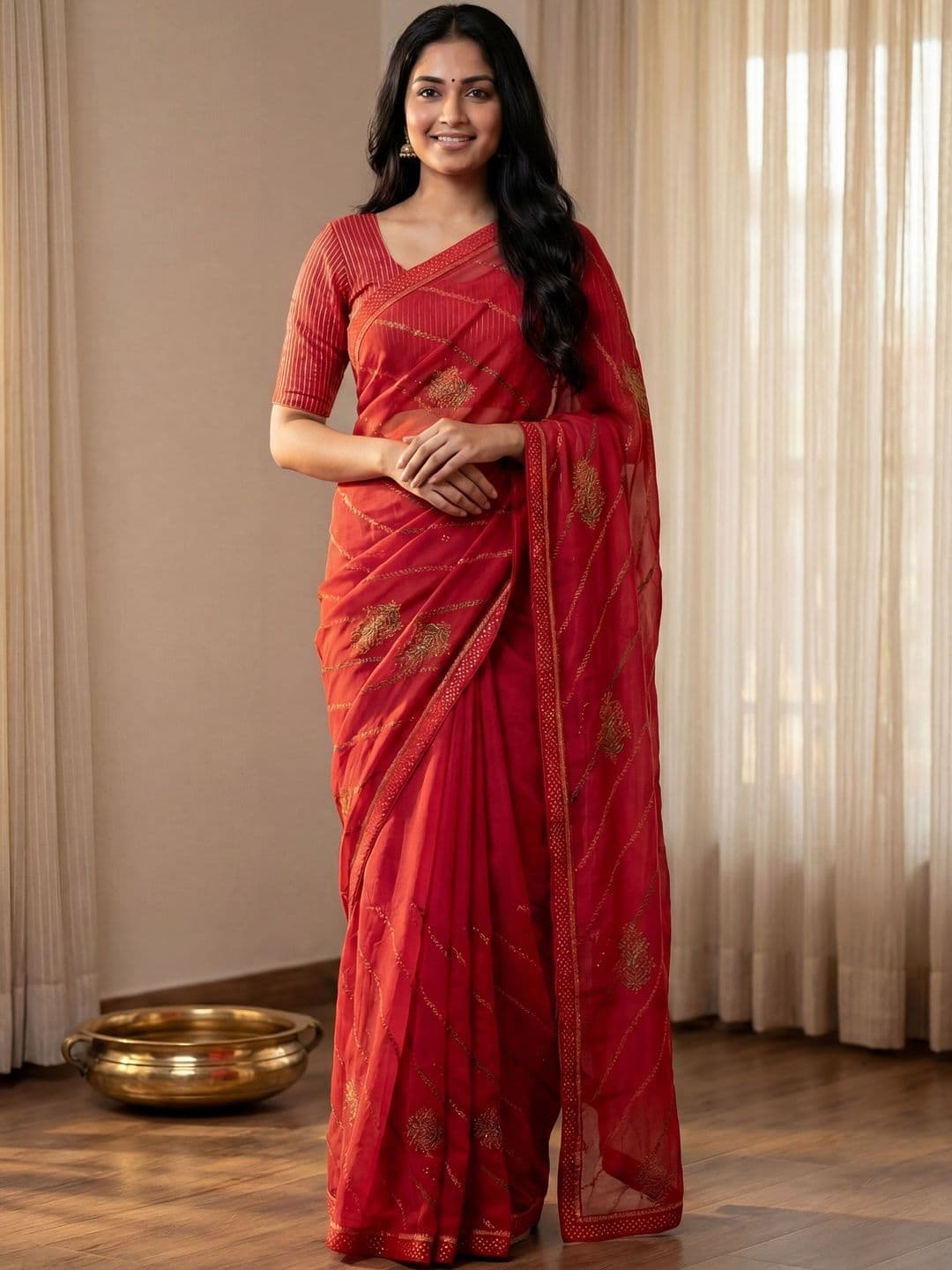 Anouk Embellished Embroidered Poly Georgette Heavy Work Saree - view 1