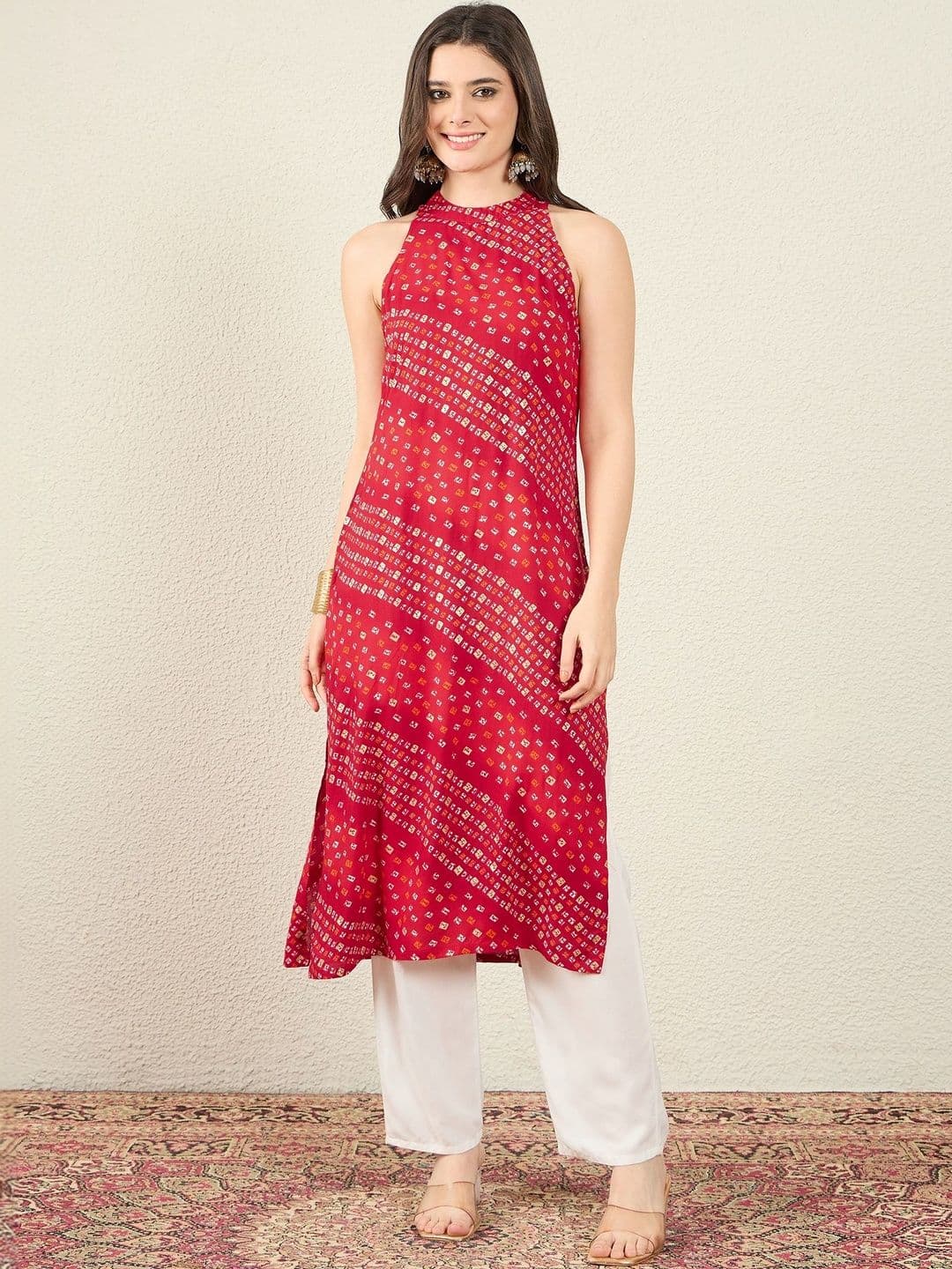 Anouk Women Bandhani Printed Halter Neck Kurta - view 1