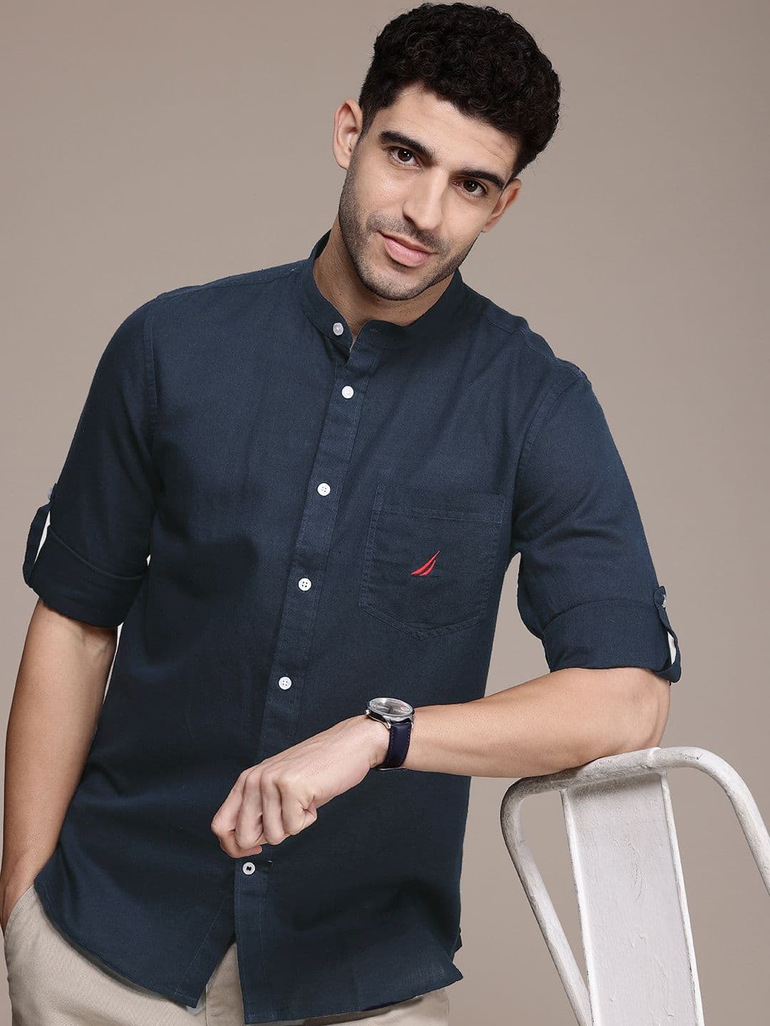 Nautica Men Smart Slim Fit Cotton Linen Casual Shirt - view 1