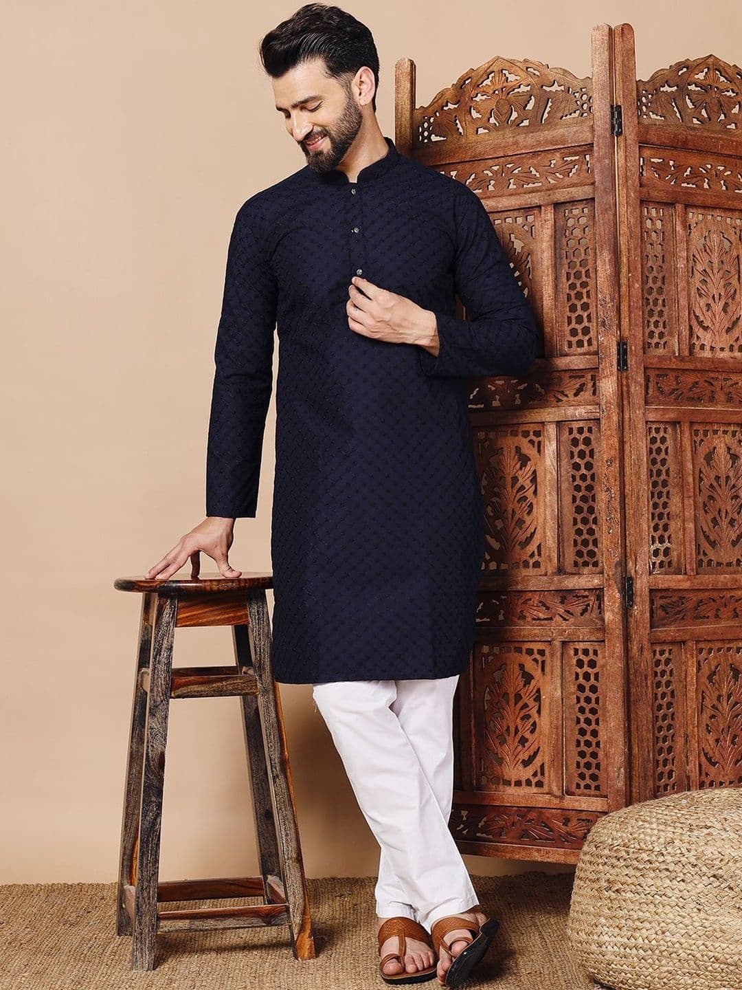 Anouk Men Ethnic Motifs Embroidered Mirror Work Kurta - view 1