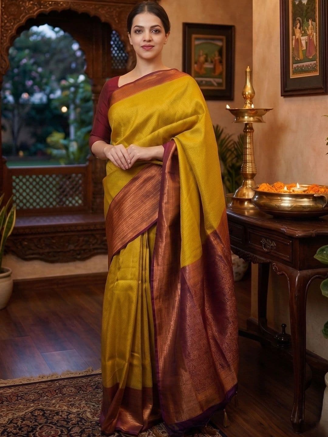 AwadhiCraft Ethnic Motifs Woven Design Zari Banarasi Saree - view 1