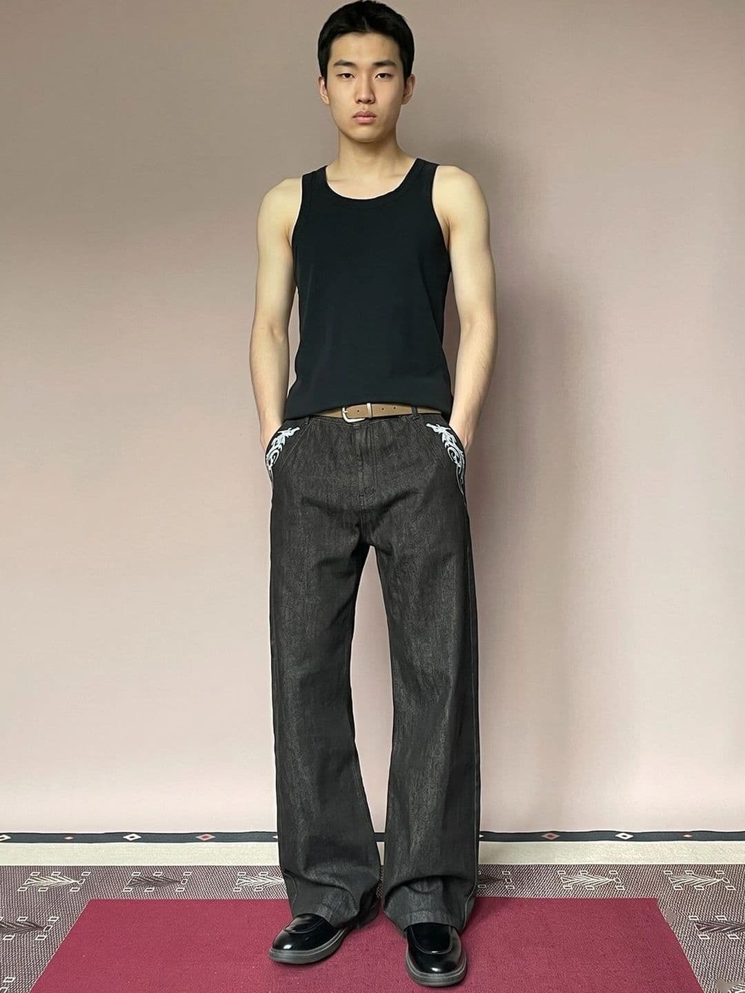 StyleCast x Revolte Men Wide Leg Mid-Rise Heavy Fade Embroidered Jeans - view 1