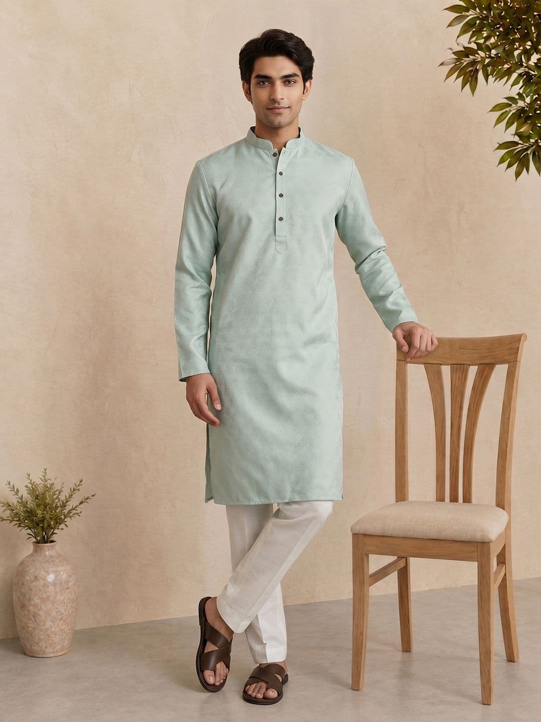 Anouk Woven Design Mandarin Collar Kurta - view 1