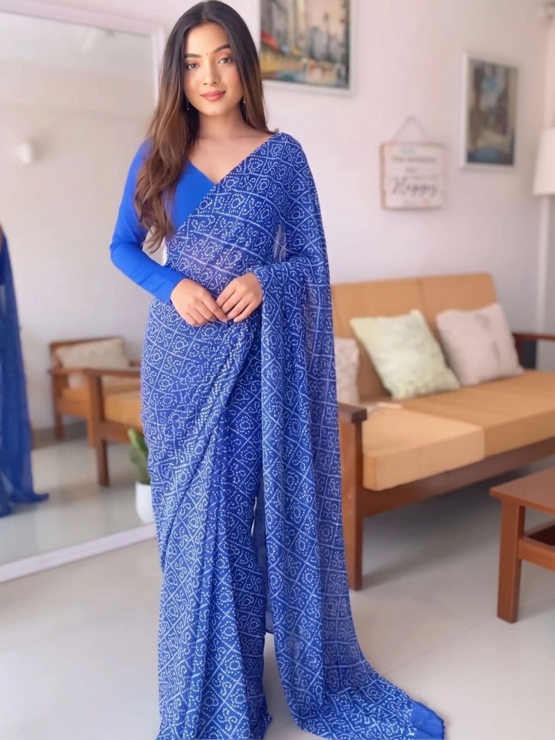 AmiFashion Bandhani Zari Pure Georgette Designer Saree - view 1