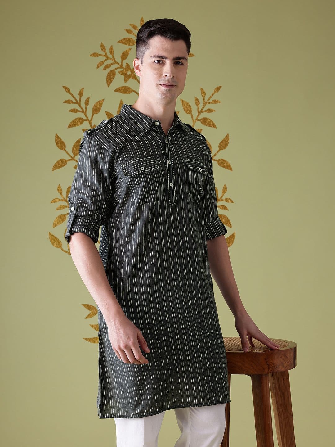Anouk Striped Pure Cotton Straight Kurta - view 1