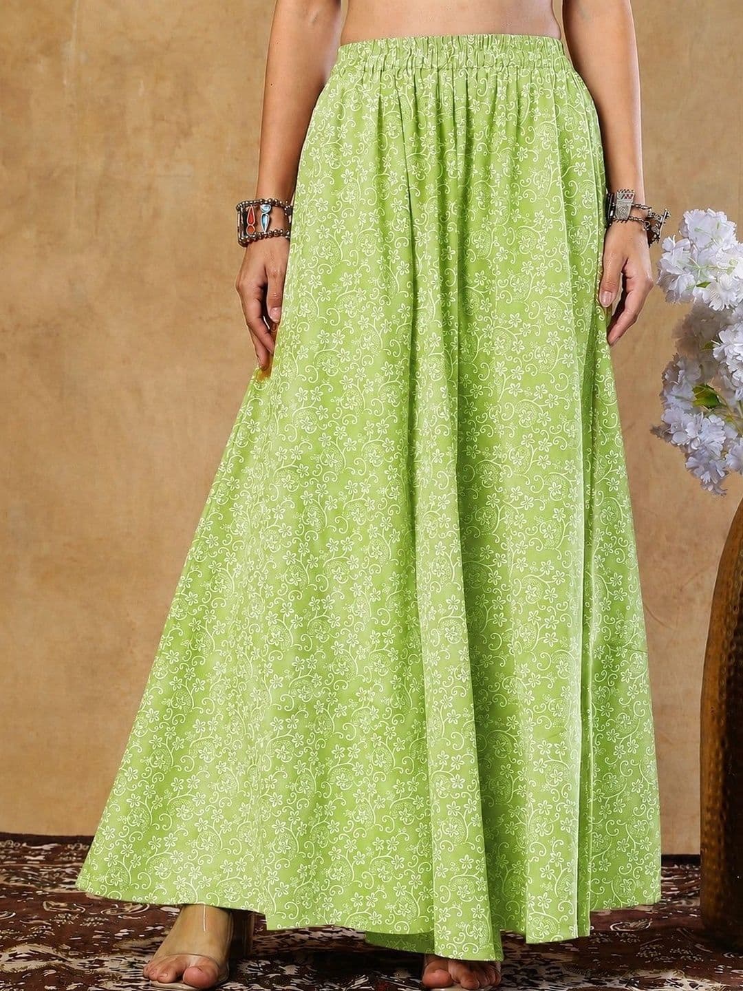 Enchanted Drapes Women Cotton Floral Micro or Ditsy Print Maxi Flared Skirt - view 1