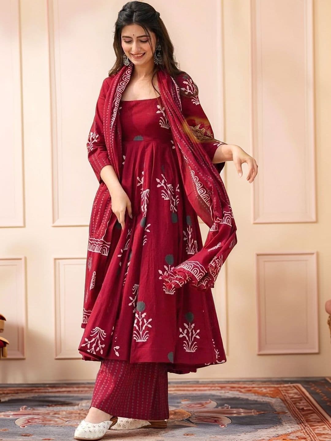 Anouk Women Floral Printed Empire Kurta with Palazzos & With Dupatta - view 1