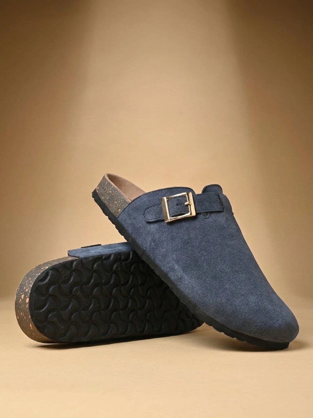 Big Fox Men Suede Round Toe Open Back Comfort Sandals With Buckles - view 1