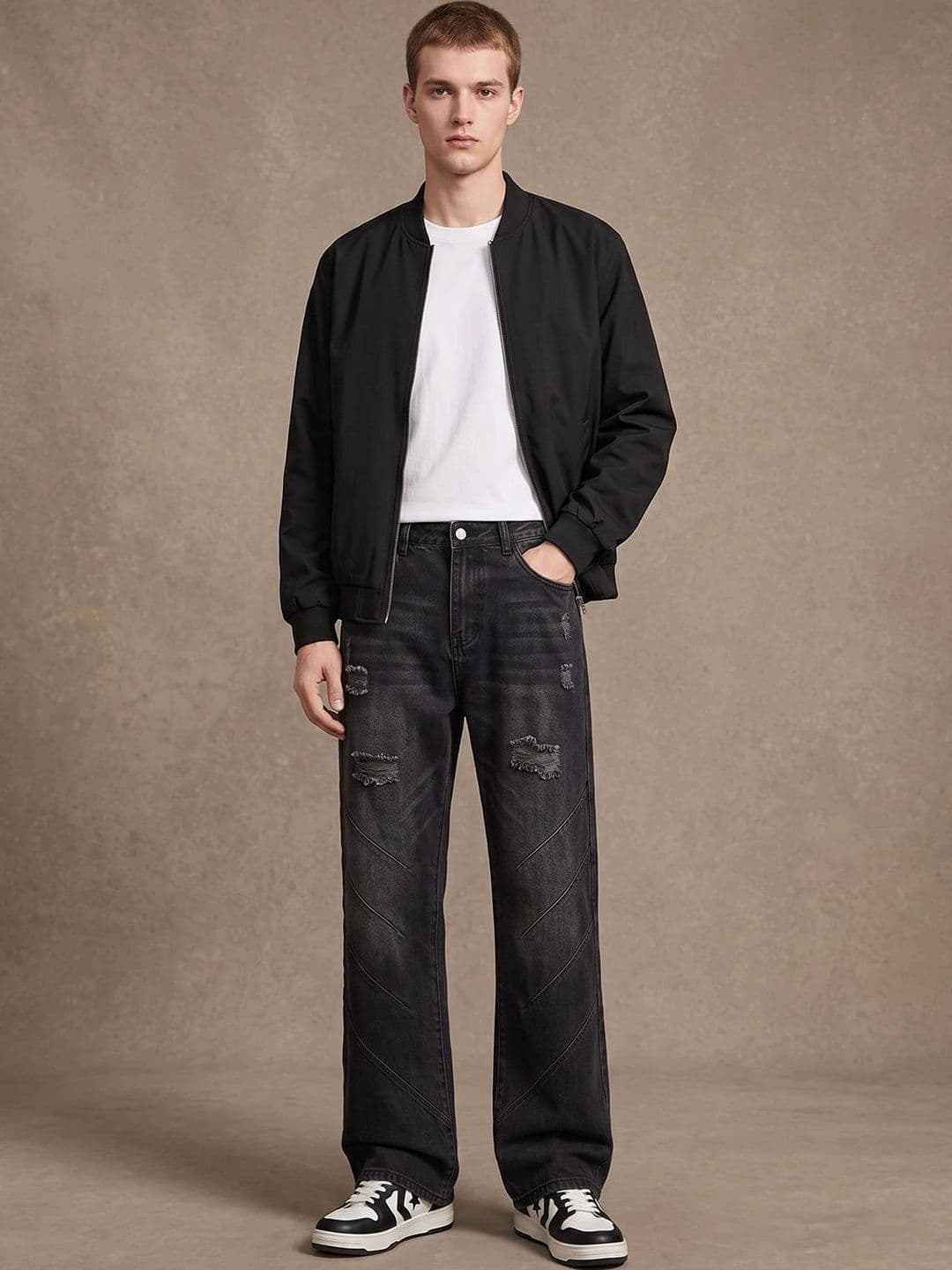 StyleCast x Revolte Men Wide Leg Mid-Rise Highly Distressed Light Fade Jeans - view 1