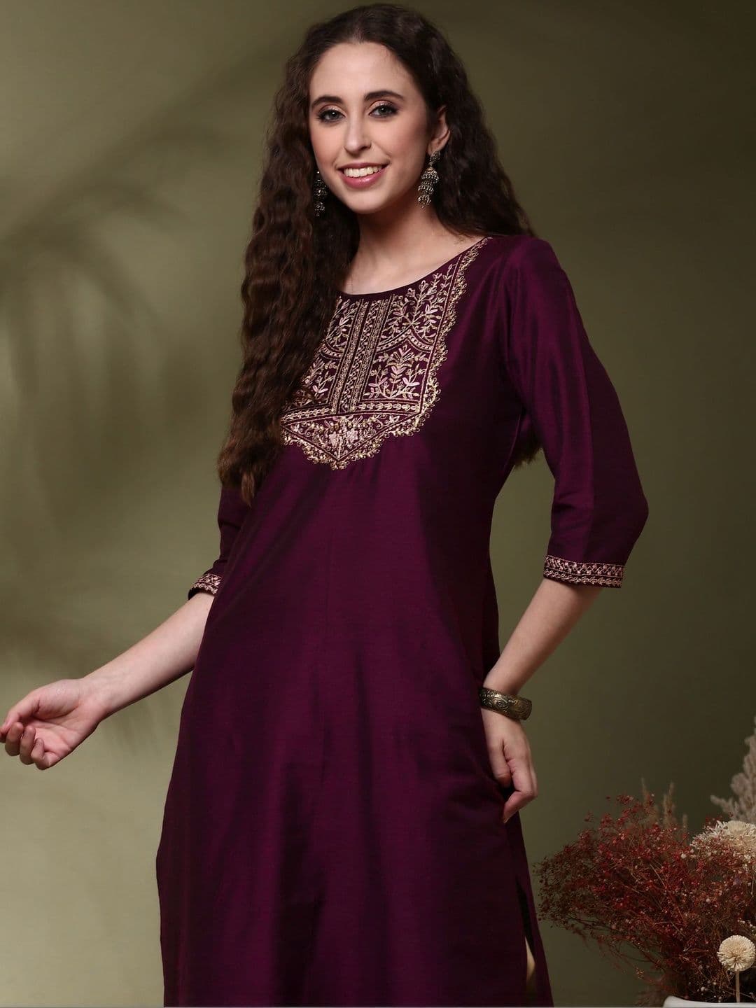 Anouk Women Embroidered Flared Sleeves Thread Work Kurta - view 1