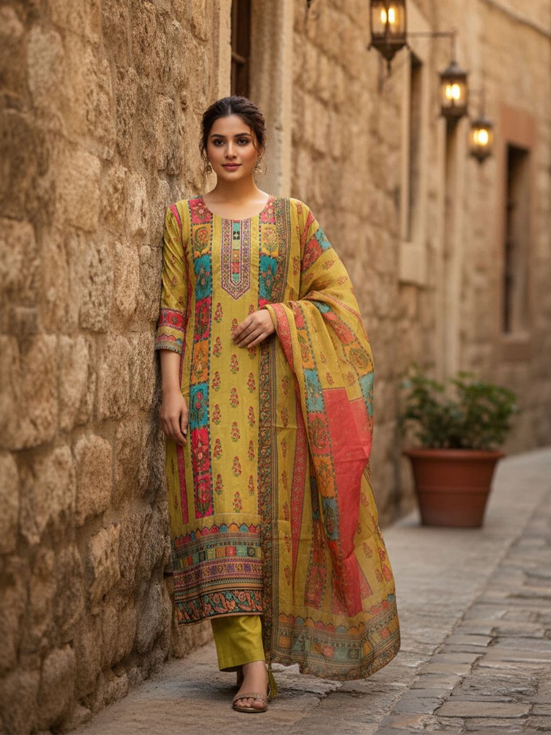 Anouk Women Floral Embroidered Regular Kurta with Trousers & With Dupatta - view 1
