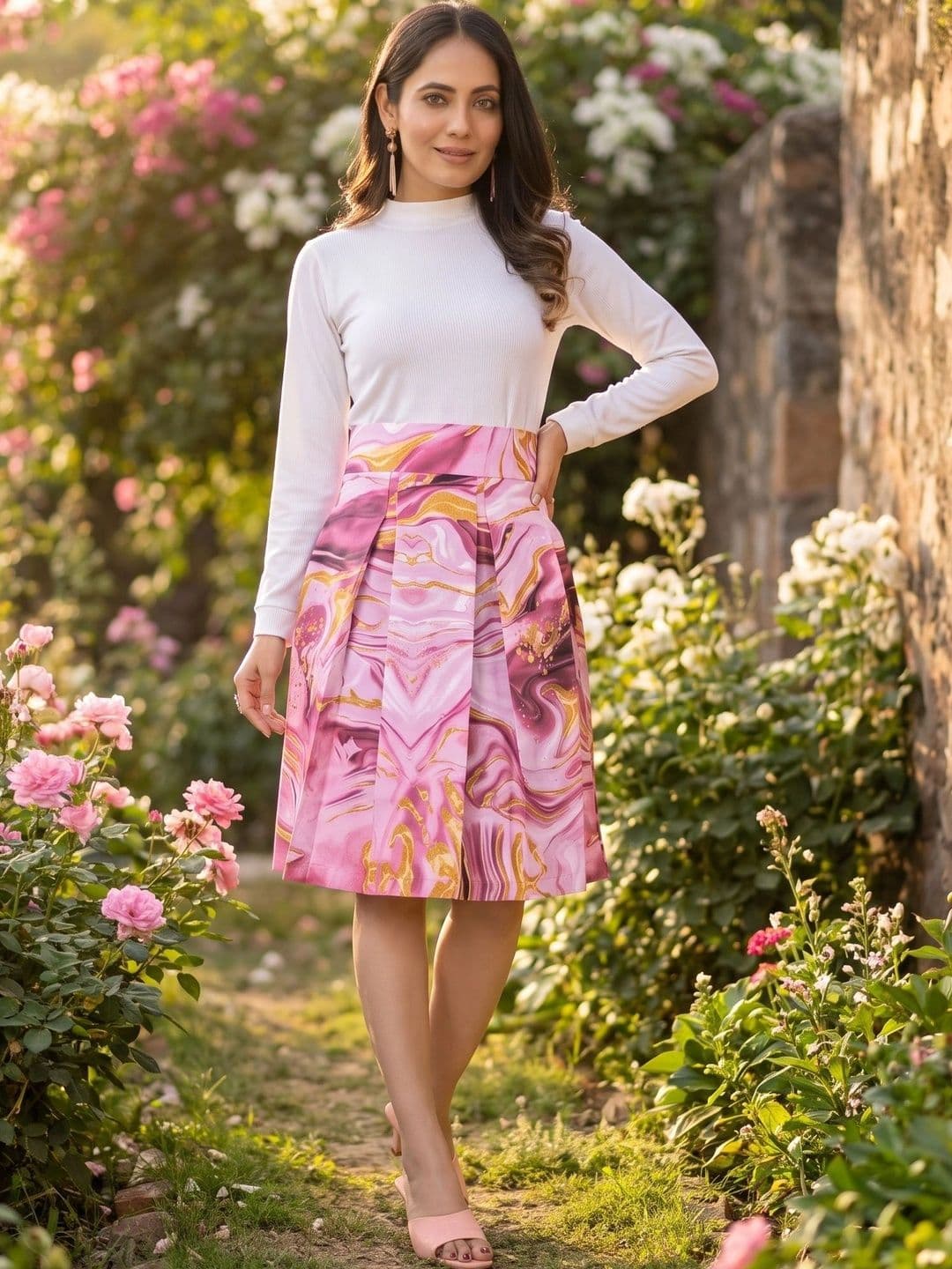 ZELZIS Women Cotton Cambric Abstract Knee Length Flared Skirt - view 1