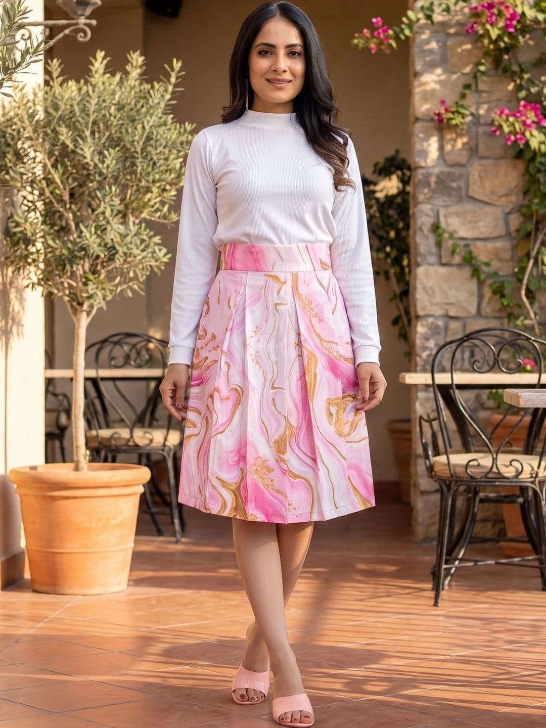 ZELZIS Women Cotton Cambric Abstract Knee Length Flared Skirt - view 1