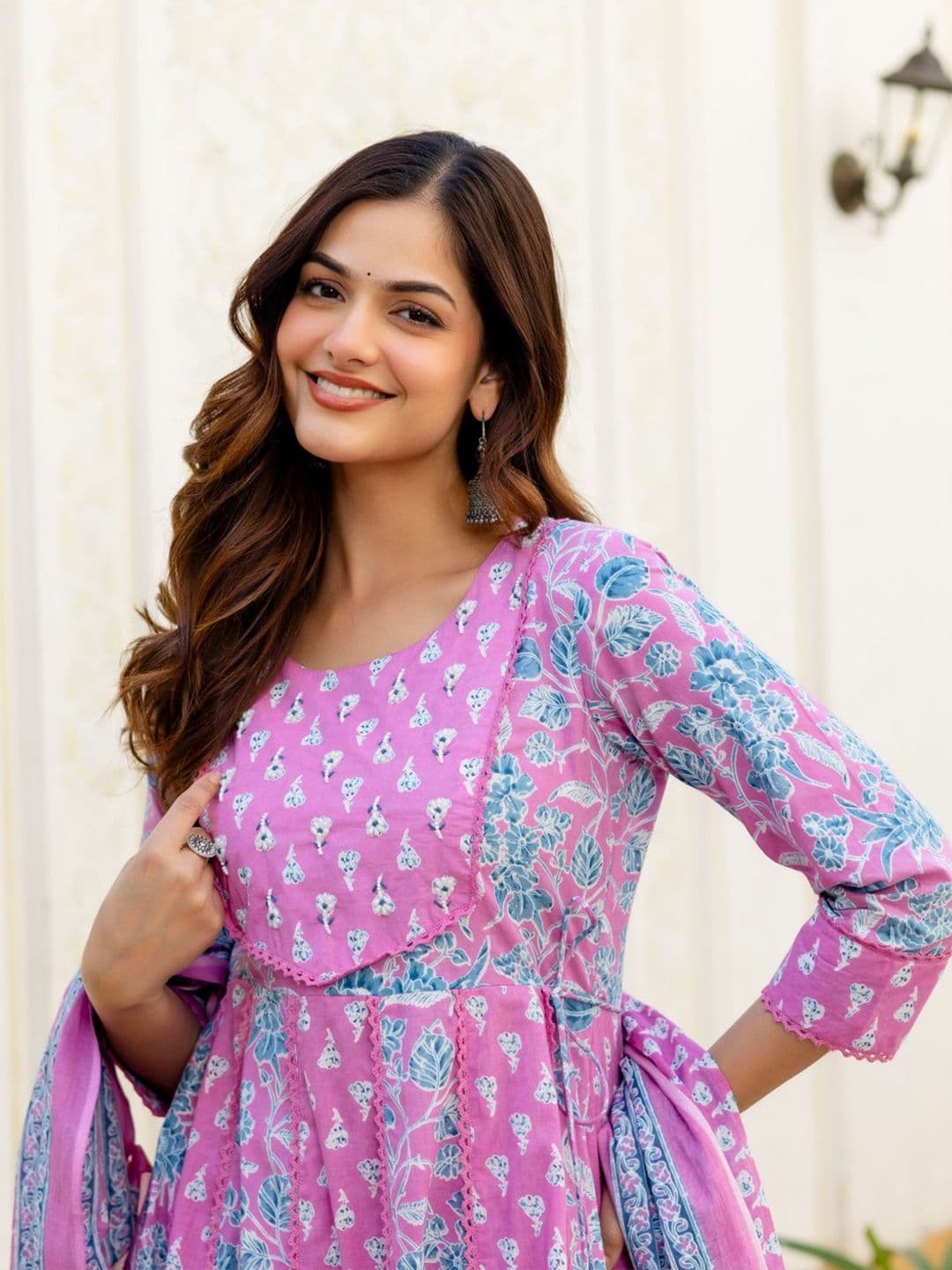 Anouk Women Floral Printed Tiered Pure Cotton Kurta with Trousers & With Dupatta - view 1