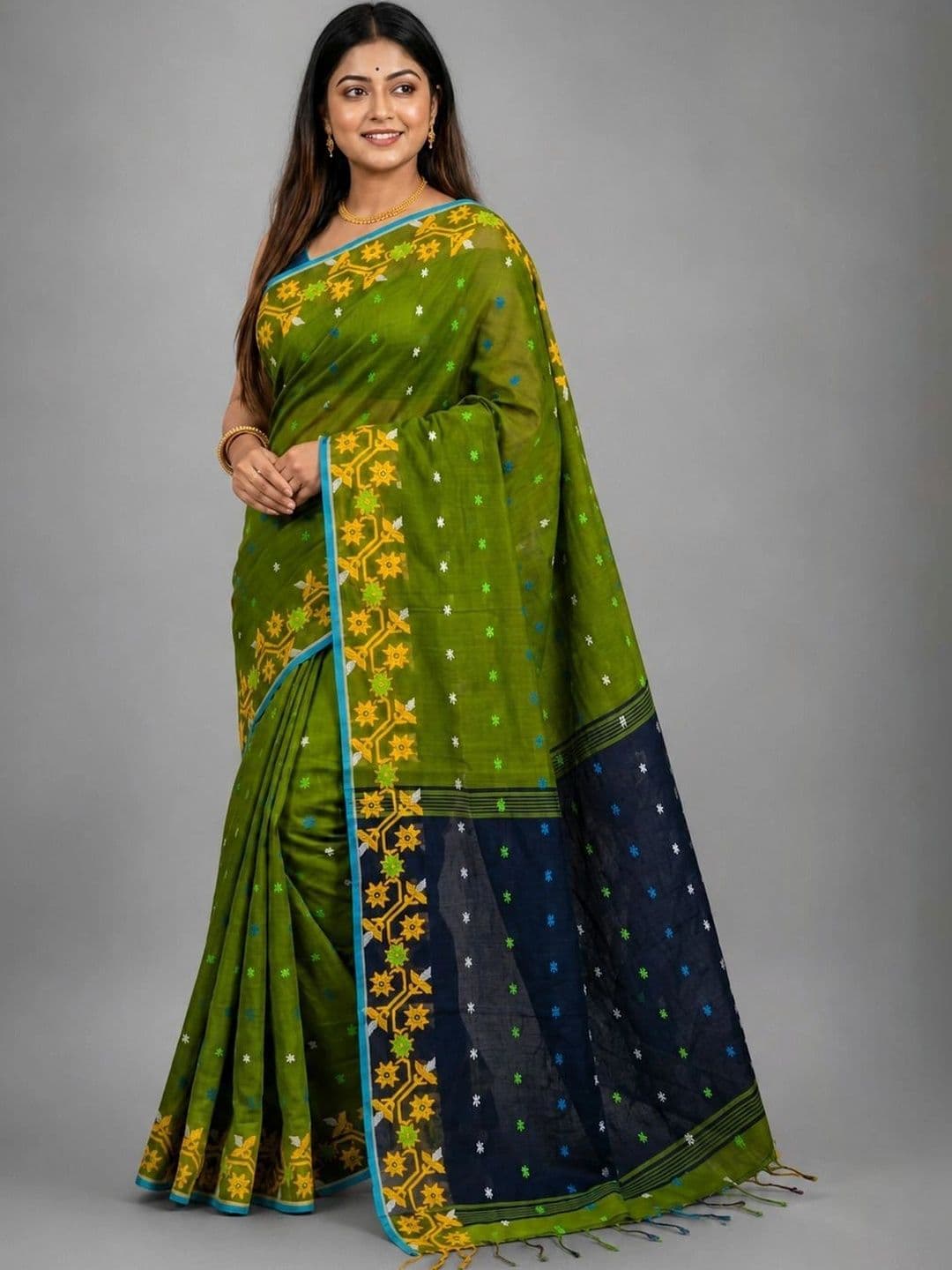 JHILUU Woven Design Embroidered Silk Cotton Saree - view 1
