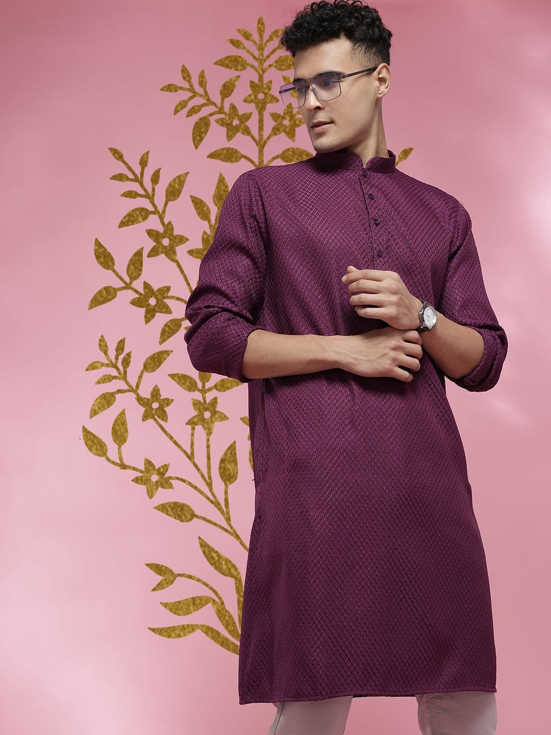 Anouk Mirage Geometric Woven Design Mandarin Collar Straight Kurta - view 1