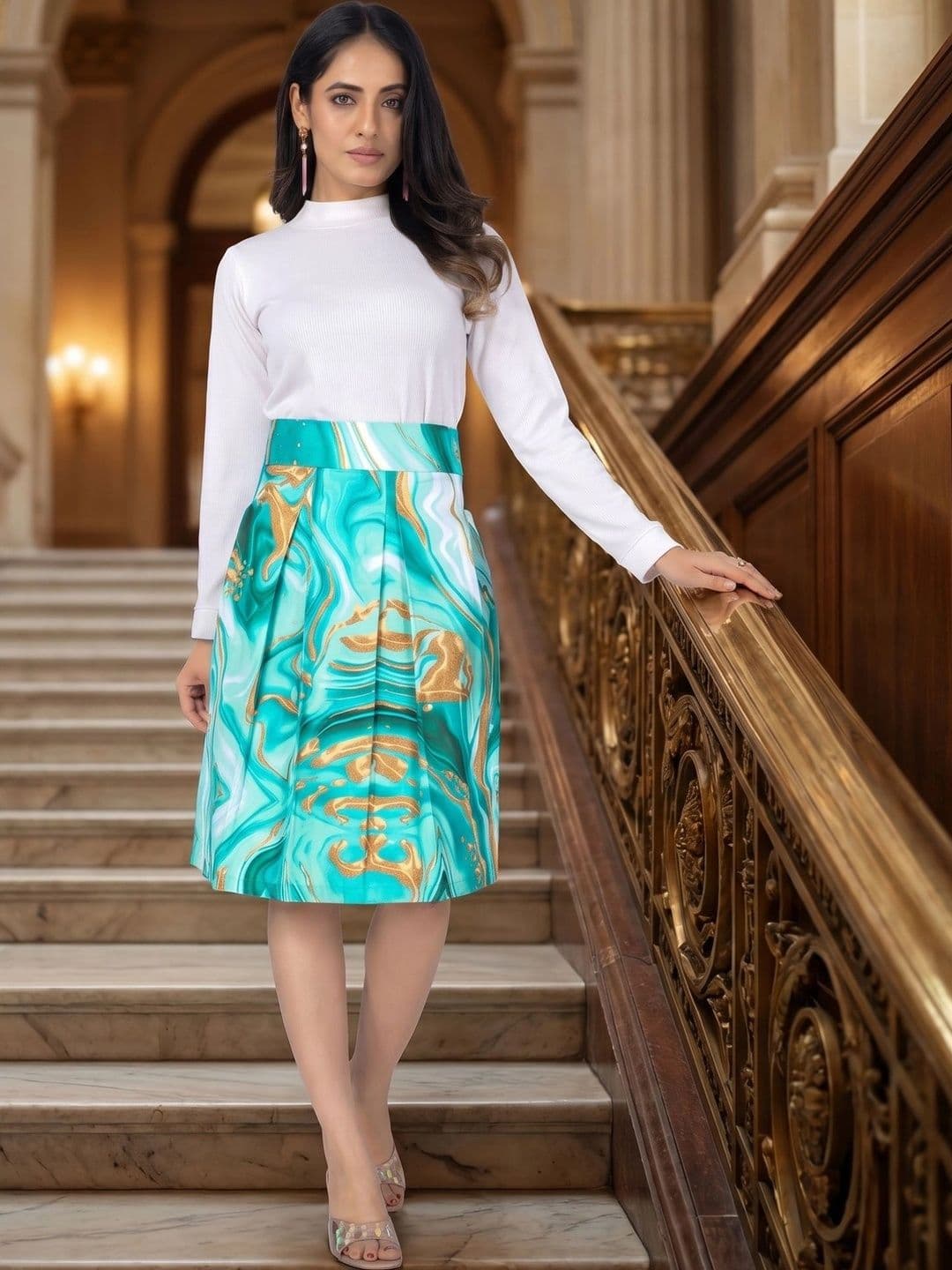 ZELZIS Women Cotton Cambric Abstract Printed Flared Skirt - view 1