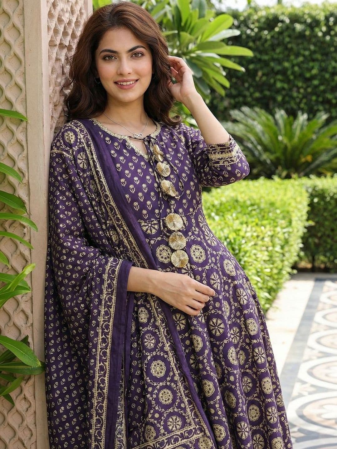 Anouk Women Ethnic Motifs Printed Panelled Pure Cotton Kurta with Trousers & With Dupatta - view 1