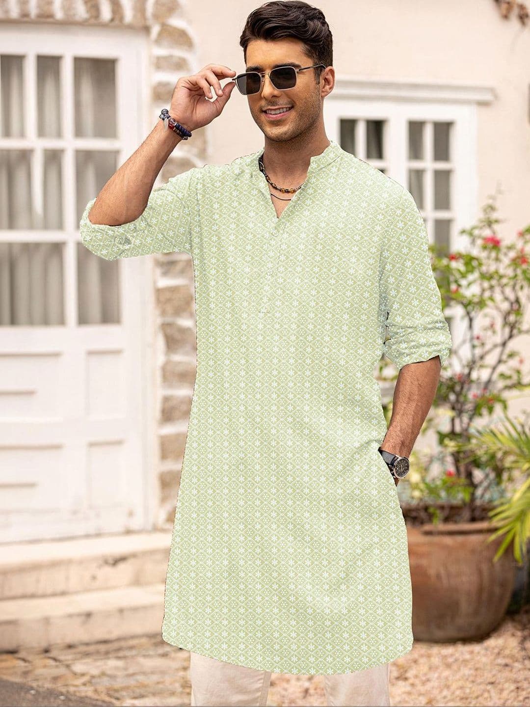 Anouk Men Geometric Embroidery Knee Length Straight Kurta - view 1