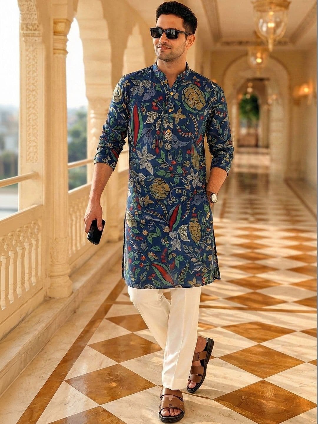 Anouk Men Floral Foil Printed Long Kurta - view 1