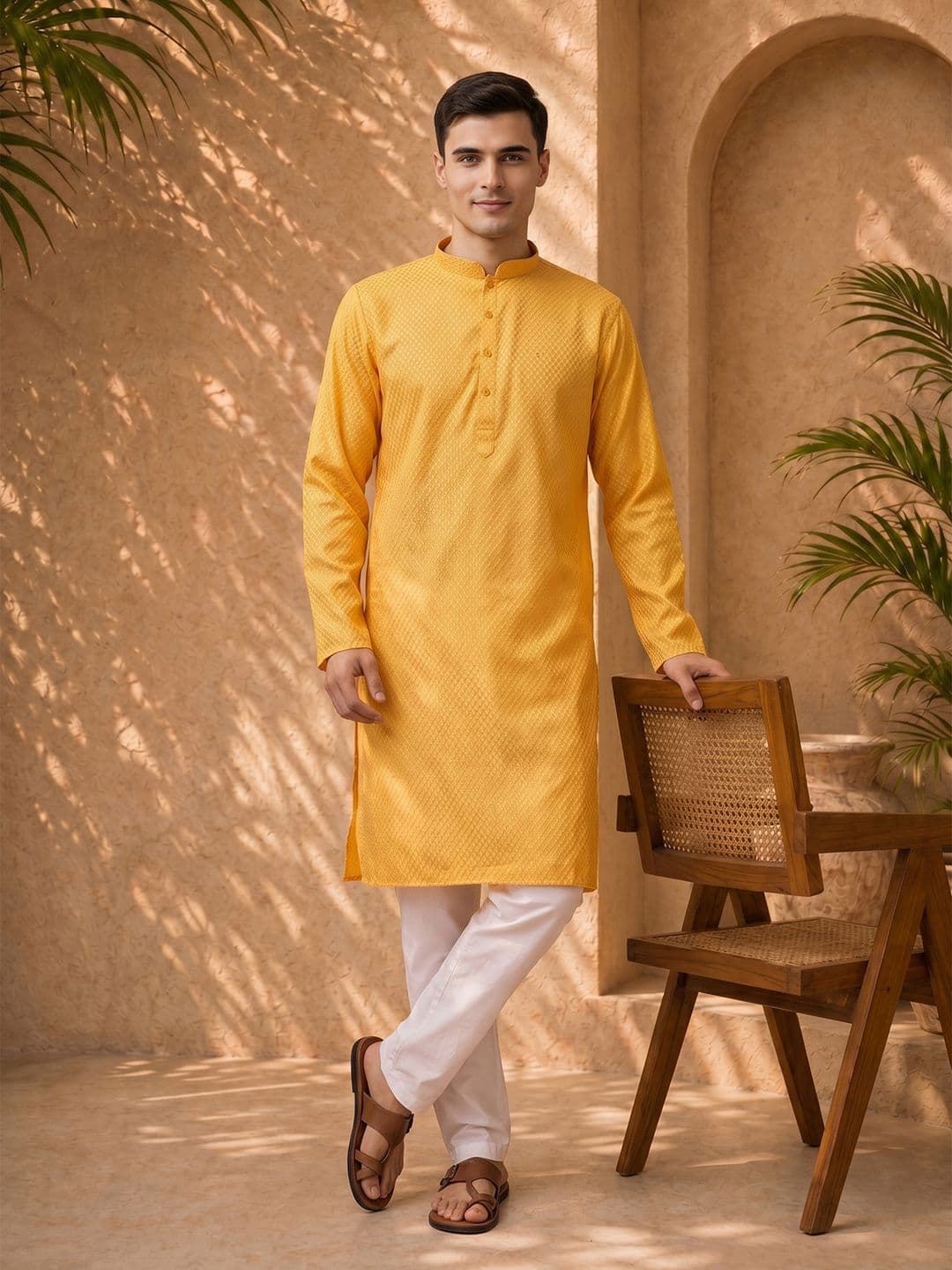 Anouk Mirage Geometric Woven Design Mandarin Collar Straight Kurta - view 1