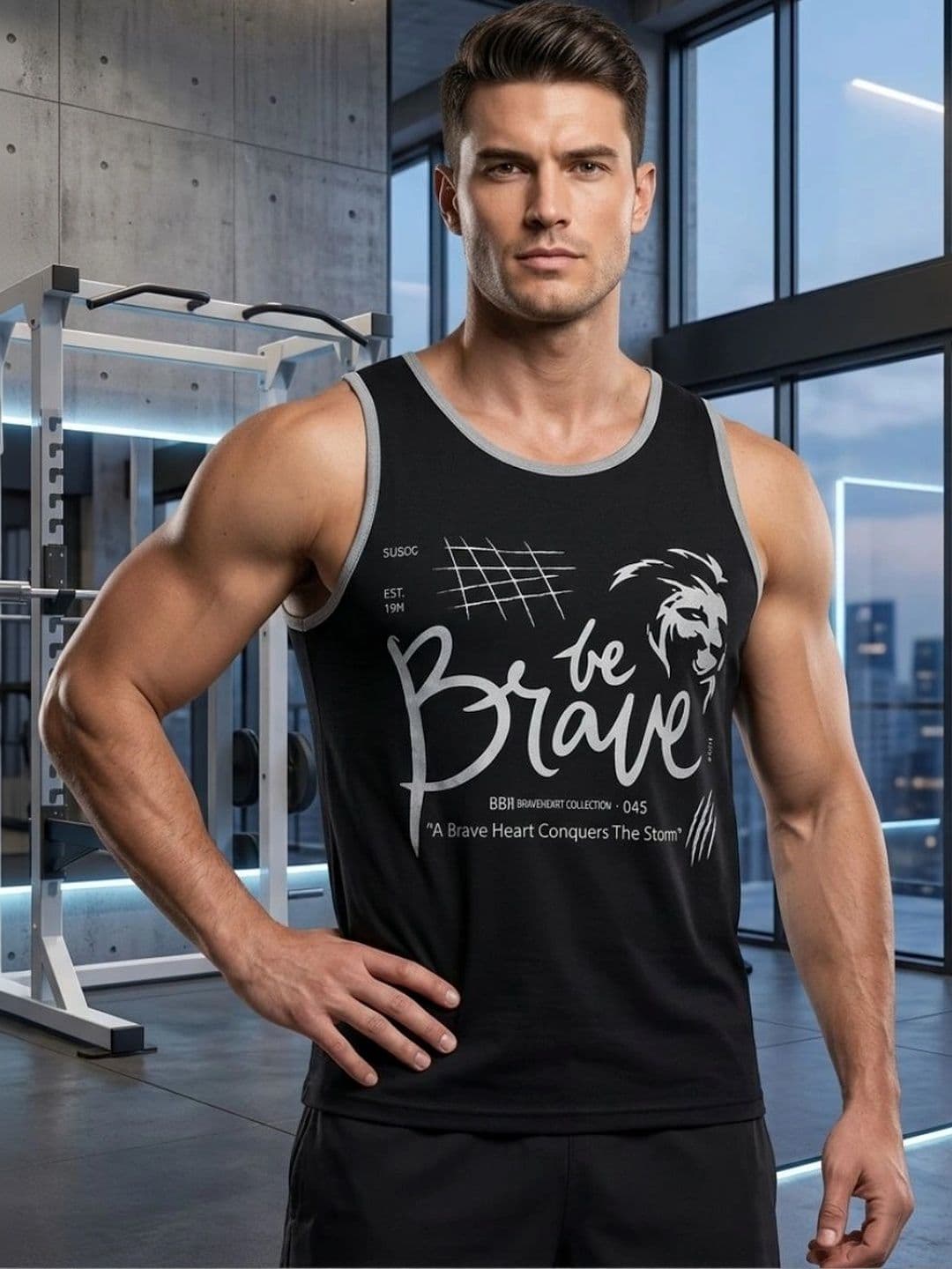 Looks United Printed Cotton Blend Gym Vest - view 1