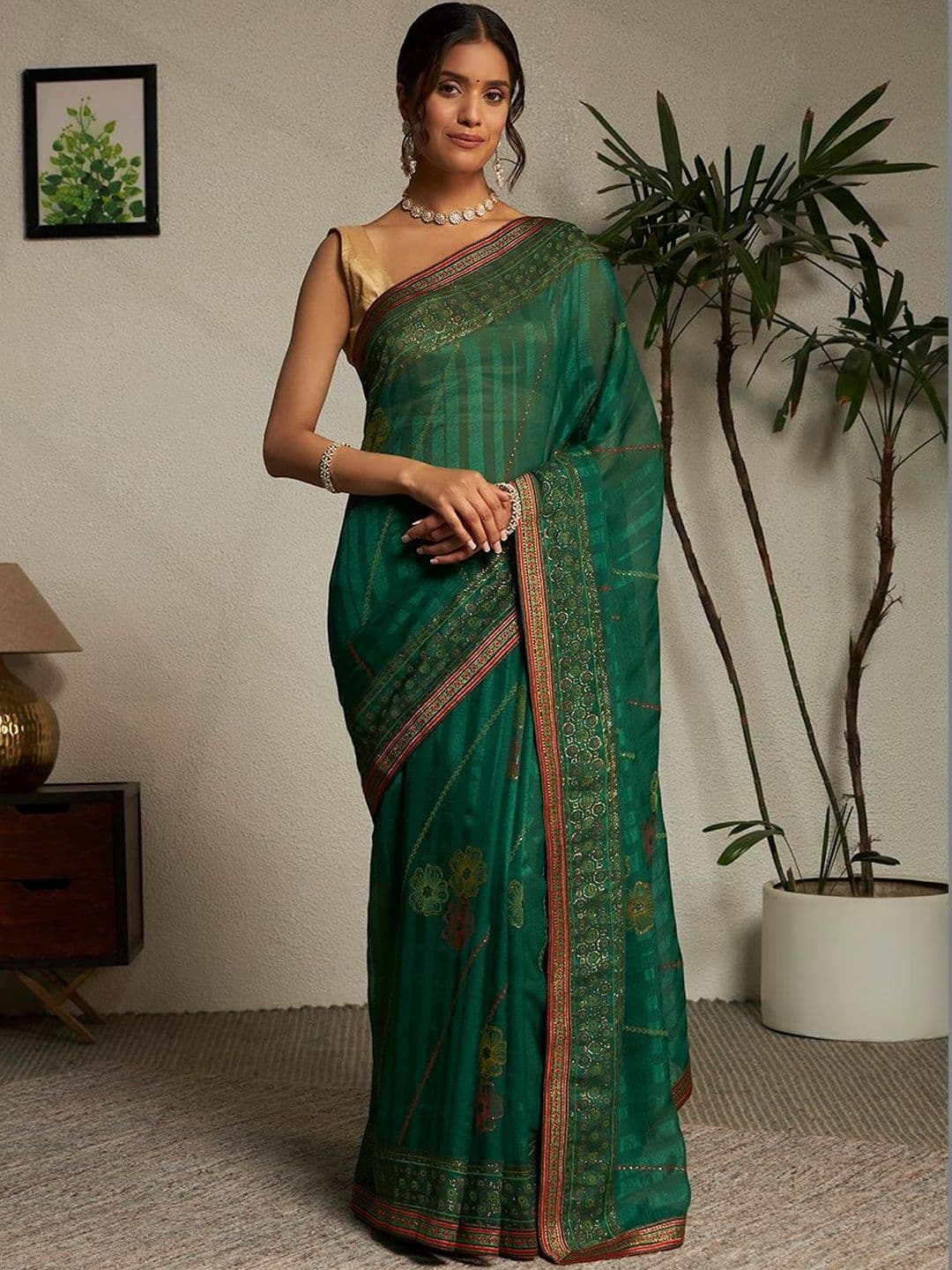 Anouk Floral Embroidered Poly Georgette Saree - view 1