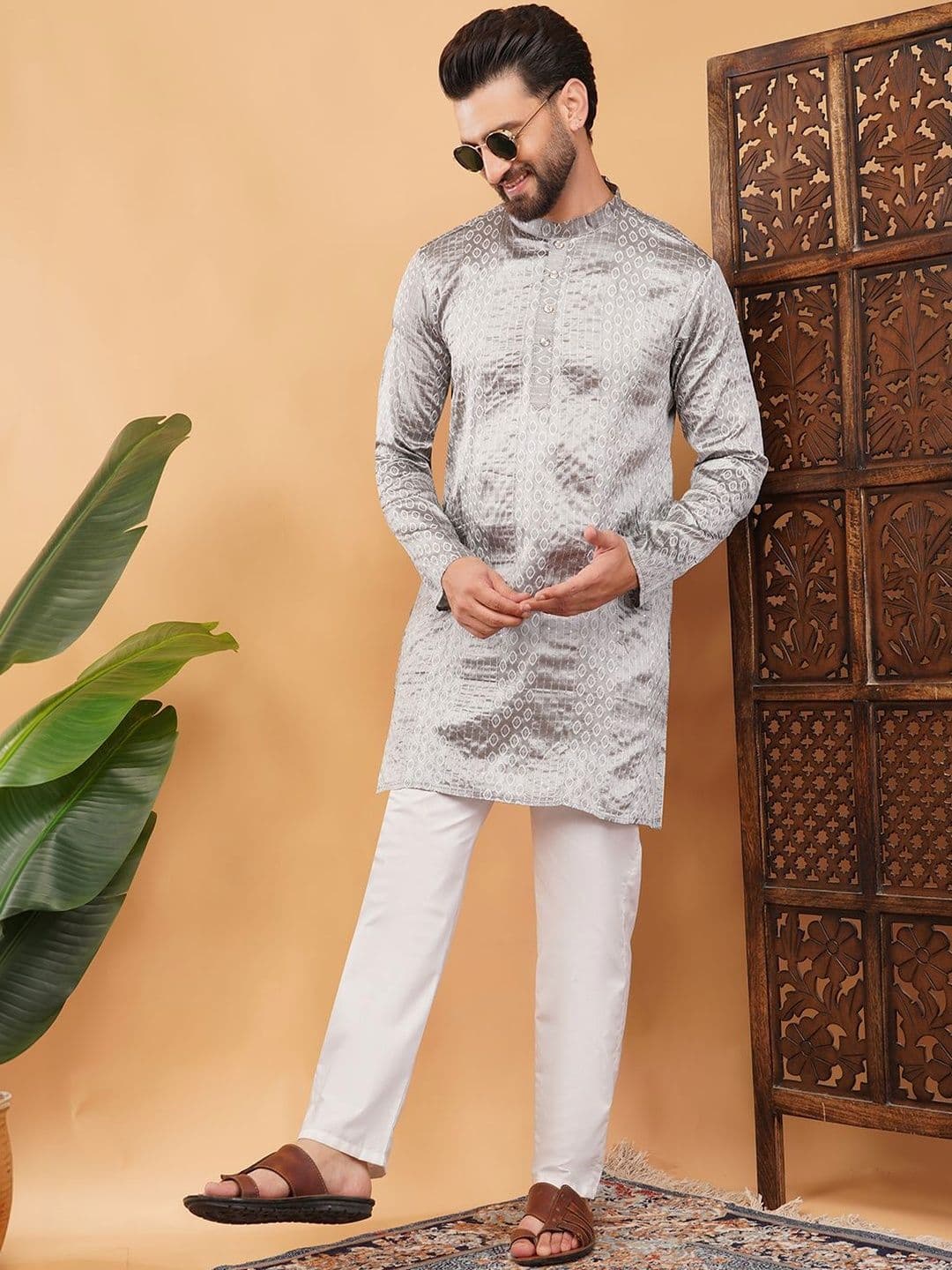 Anouk Men Ethnic Motifs Woven Design Mirror Work Kurta - view 1