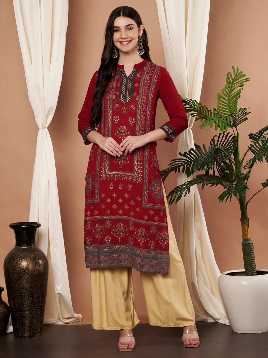 Anouk Women Ethnic Motifs Printed Sequinned Kurta - view 1