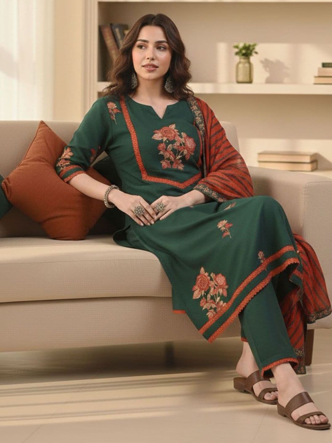 Anouk Women Floral Printed Regular Kurta with Trousers & With Dupatta - view 1