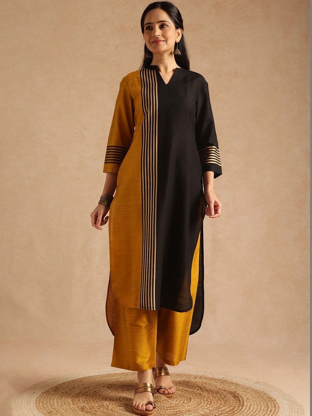 Anouk Women Printed Panelled Kurta with Palazzos - view 1