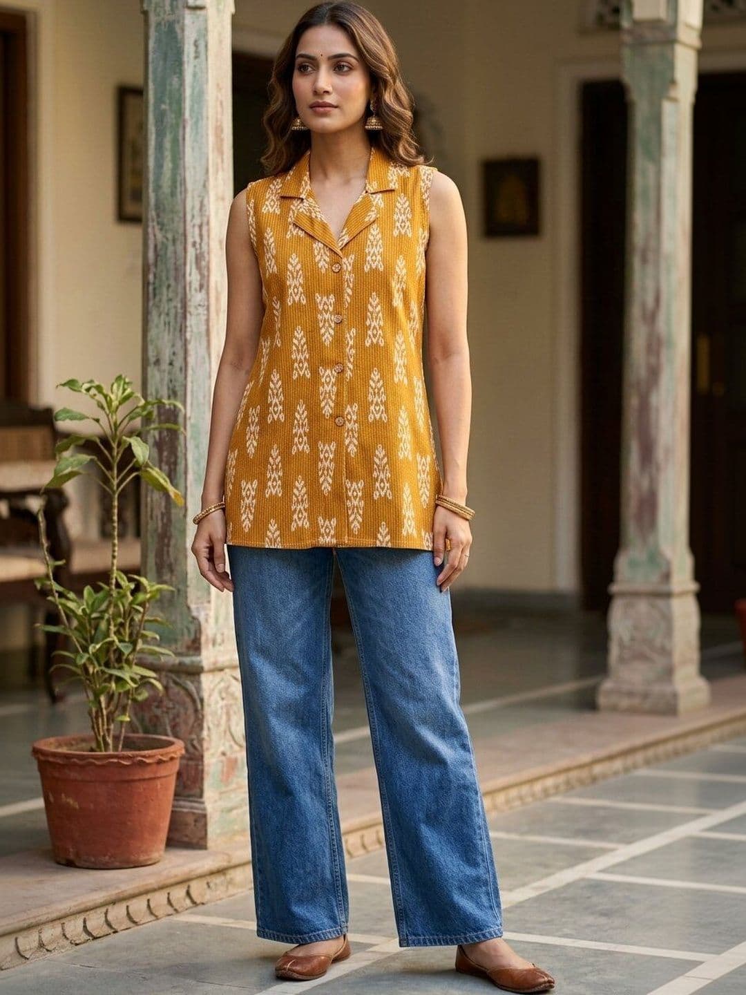 Anouk Mirage Ethnic Motifs Printed Shirt Collar Pure Cotton Kurti - view 1