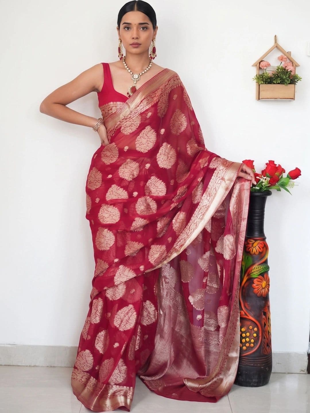 GMK Fashions Woven Design Zari Art Silk Banarasi Saree - view 1
