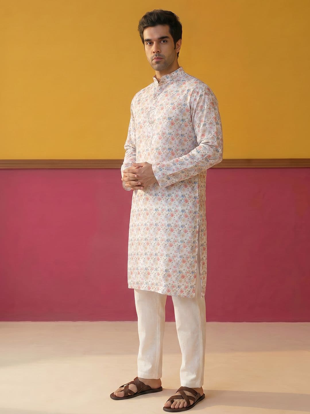 Anouk Floral Printed Mandarin Collar Kurta - view 1