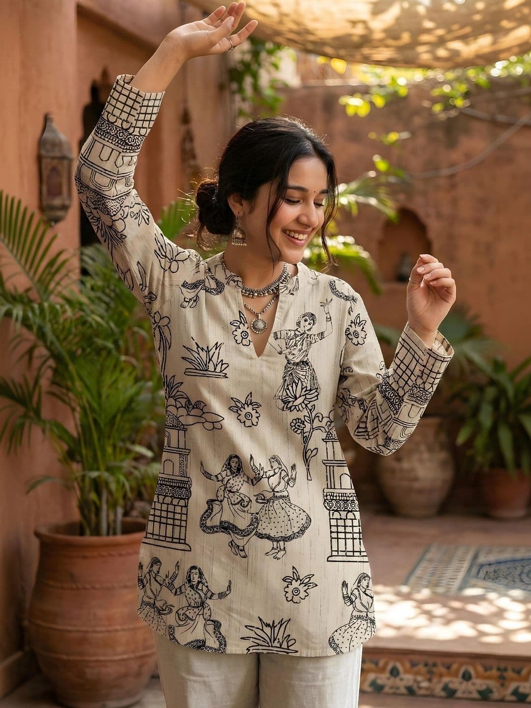 Anouk Mirage Ethnic Motifs Printed V-Neck Pure Cotton Kurti - view 1