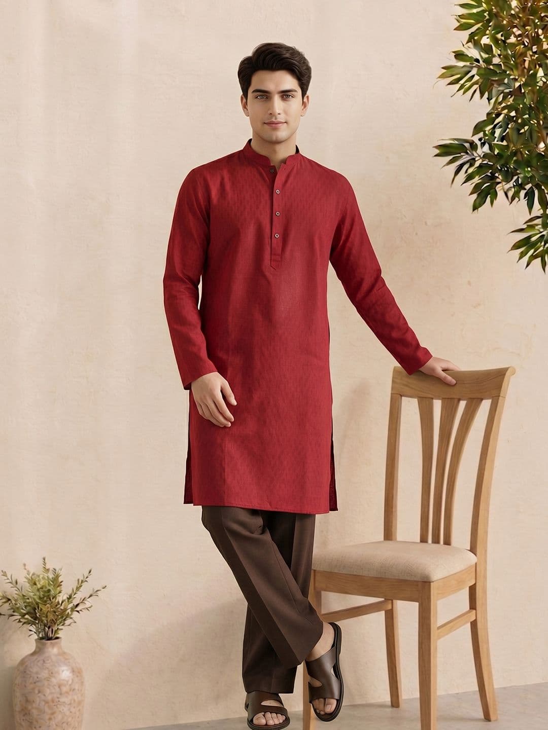 Anouk Woven Design Mandarin Collar Kurta - view 1