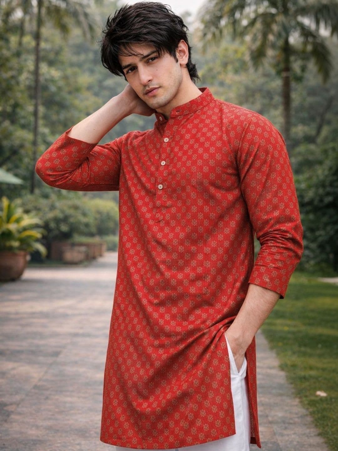 Anouk Printed Band Collar Straight Long Kurta - view 1