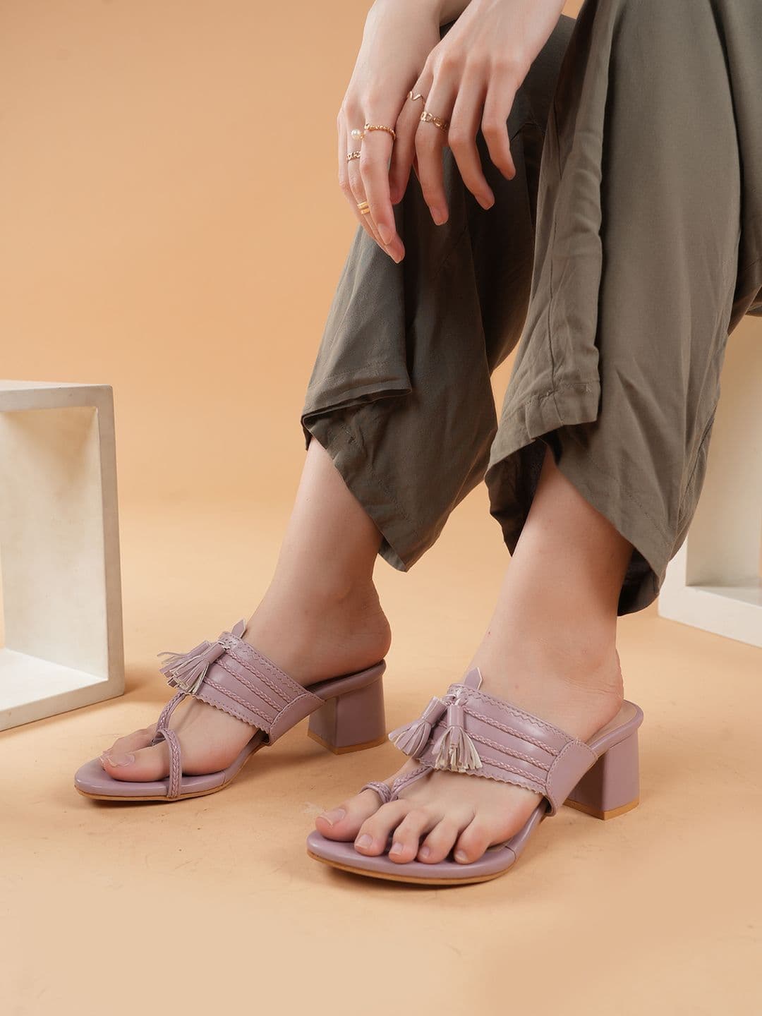 Anouk Women Textured Block Heel Sandals With Tassels - view 1