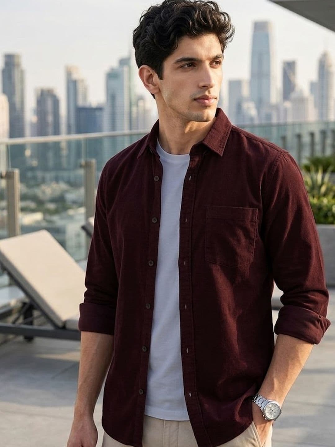 Urbano Fashion Men's Cocoa Cotton Full Sleeve Regular Fit Casual Solid Shirt - view 1