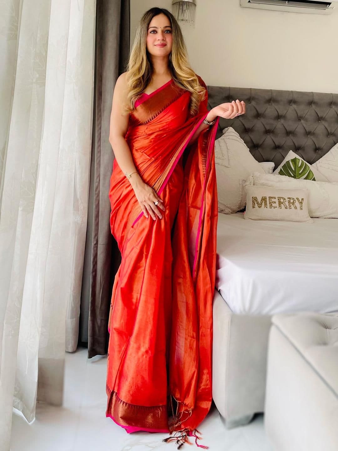 Anouk Orange Woven Design Tissue Sarees - view 1