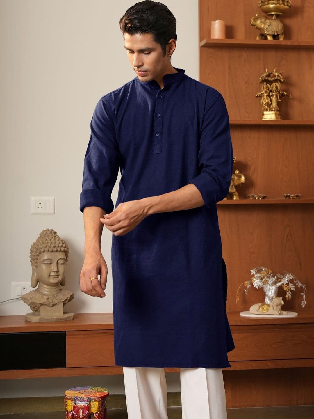 Anouk Men Pure Cotton Solid Knee Length Straight Kurta - view 1