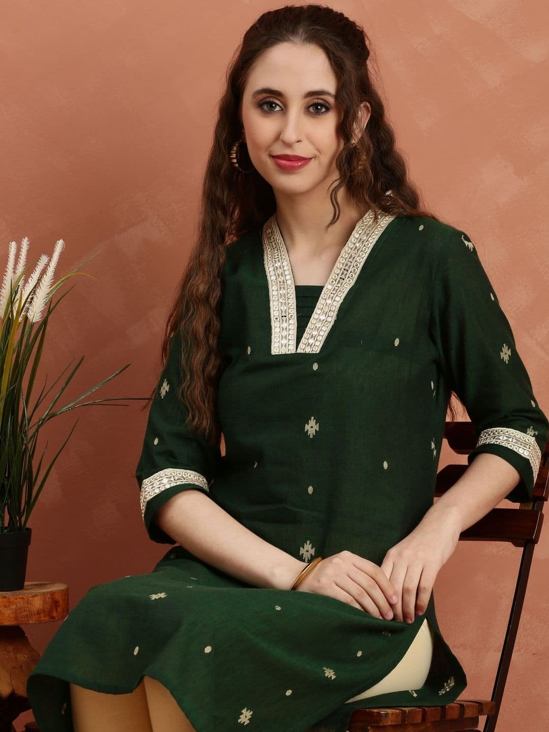 Anouk Women Ethnic Motifs Embroidered Keyhole Neck Dobby Kurta - view 1