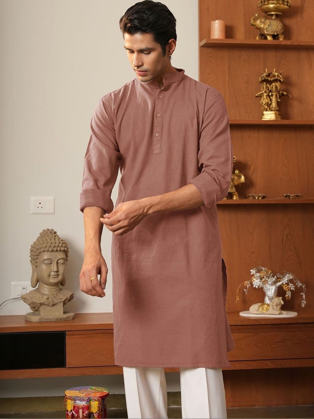 Anouk Men Pure Cotton Solid Knee Length Straight Kurta - view 1