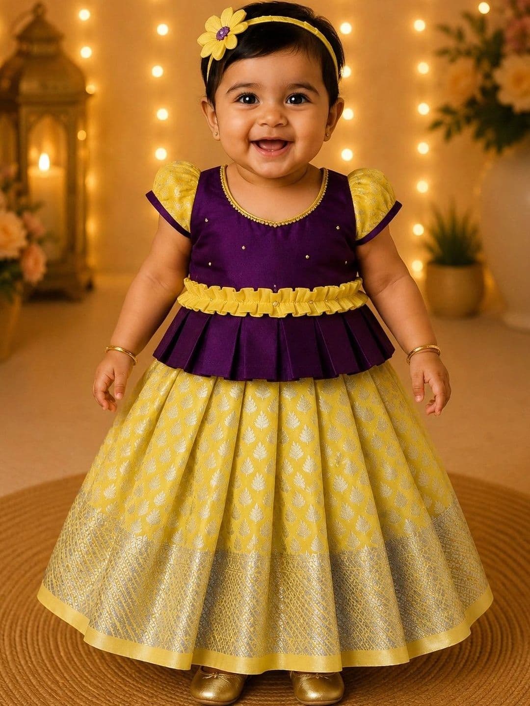 Babypattu Girls Beads and Stones Ready to Wear Lehenga & - view 1