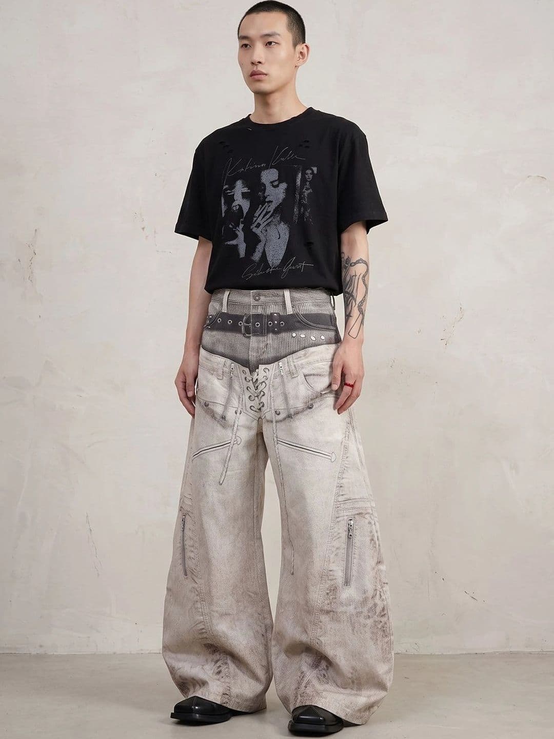 StyleCast x Revolte Men Wide Leg Mid-Rise Light Fade Jeans - view 1