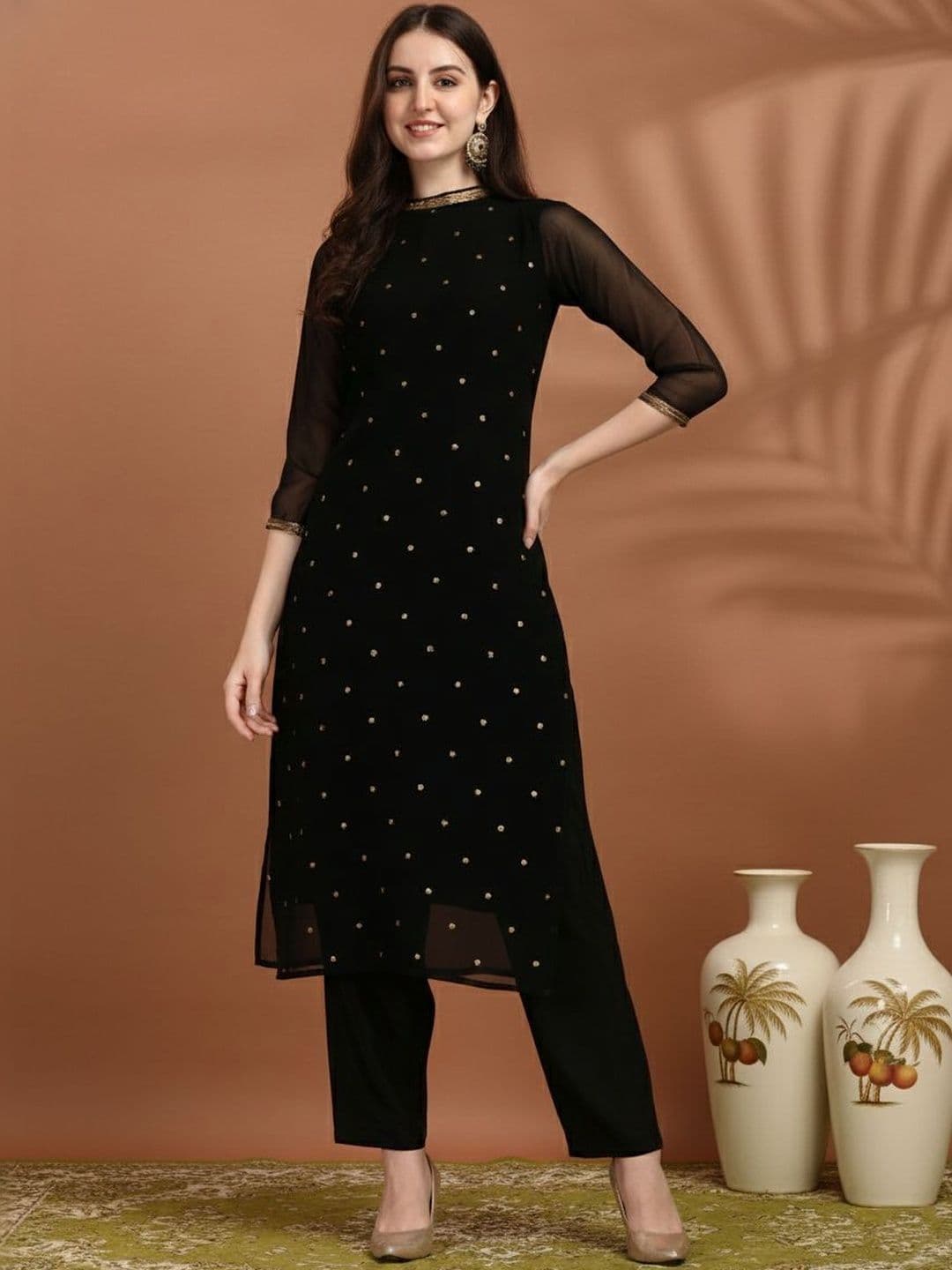 Anouk Mirage Women Ethnic Motifs Embroidered Regular Gotta Patti Kurta with Trousers - view 1