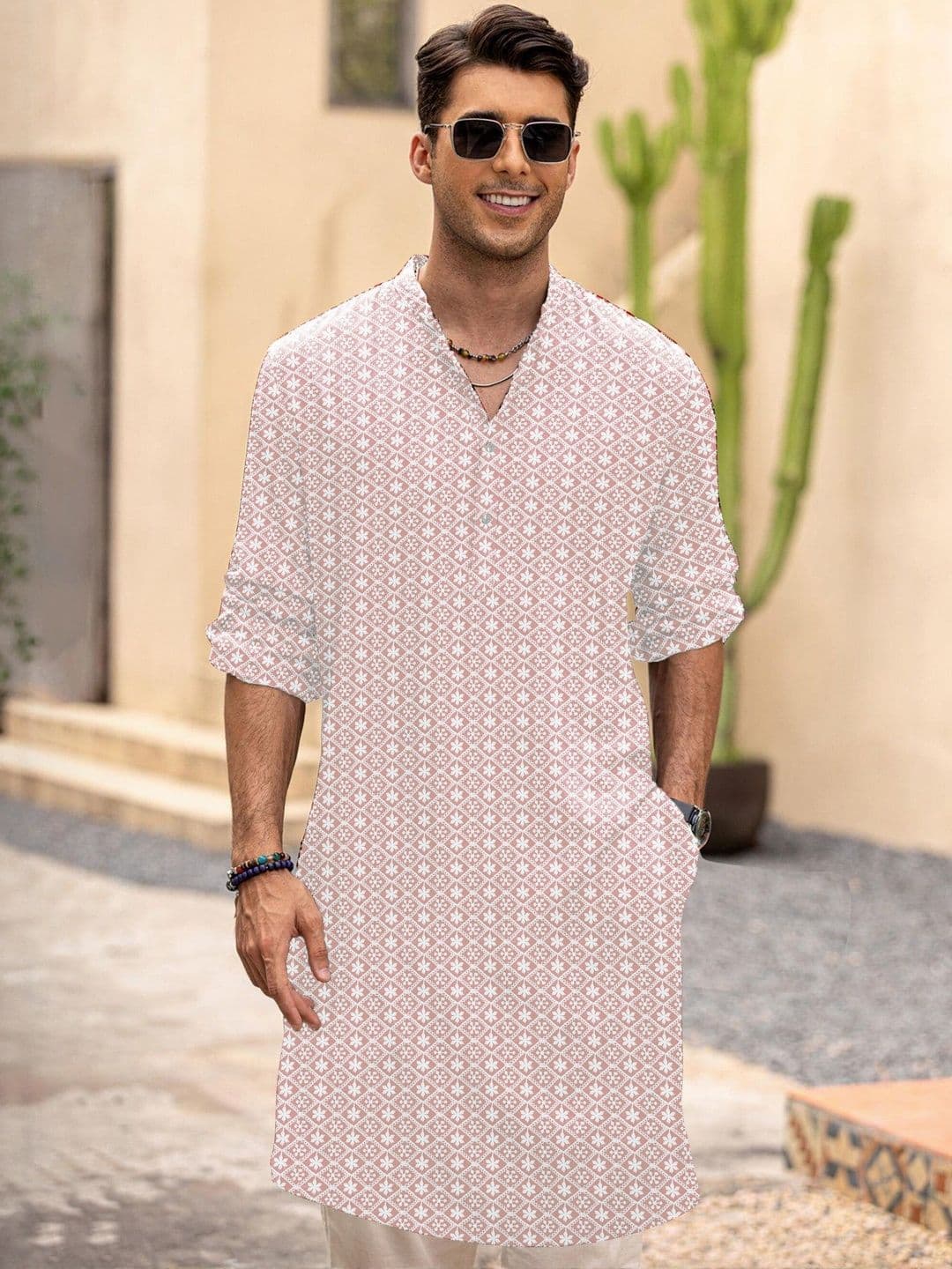 Anouk Men Geometric Embroidery Knee Length Straight Kurta - view 1