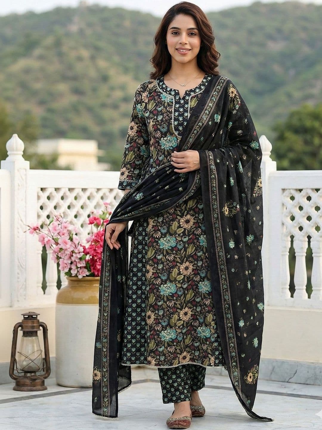 Anouk Women Floral Printed Regular Pure Cotton Kurta with Trousers & With Dupatta - view 1