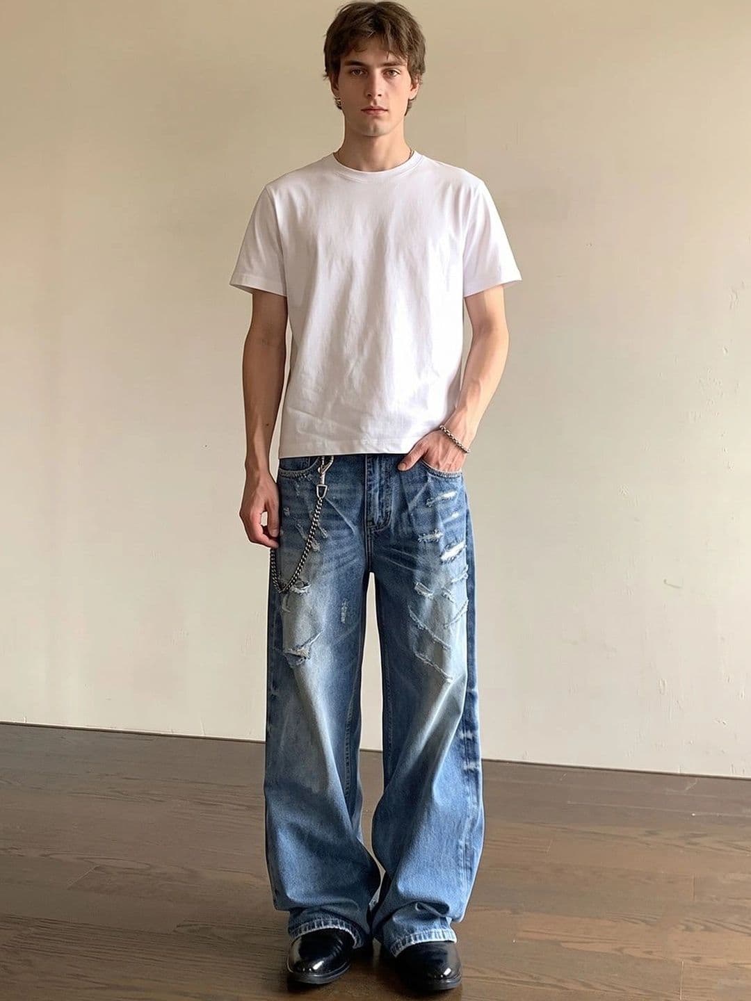 StyleCast x Revolte Men Wide Leg Mid-Rise Highly Distressed Heavy Fade Jeans - view 1