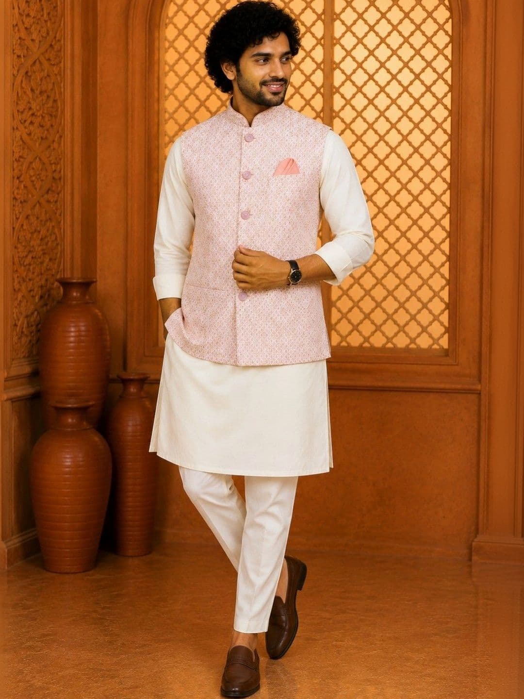 TRENDS OF ETHNIC Woven Design Brocade Nehru Jacket - view 1